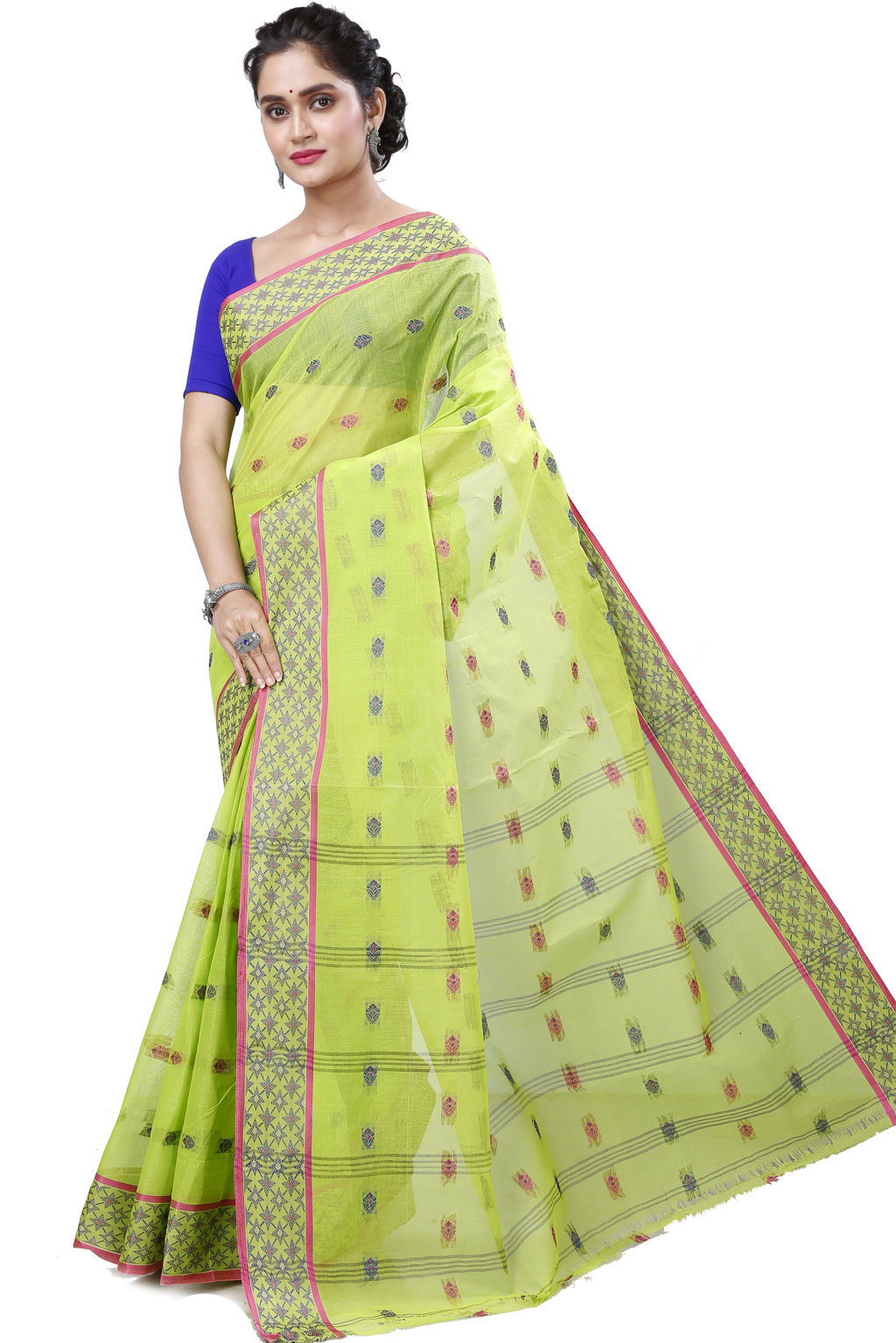 Olive Green Pure Cotton Reese Tant Saree (970)